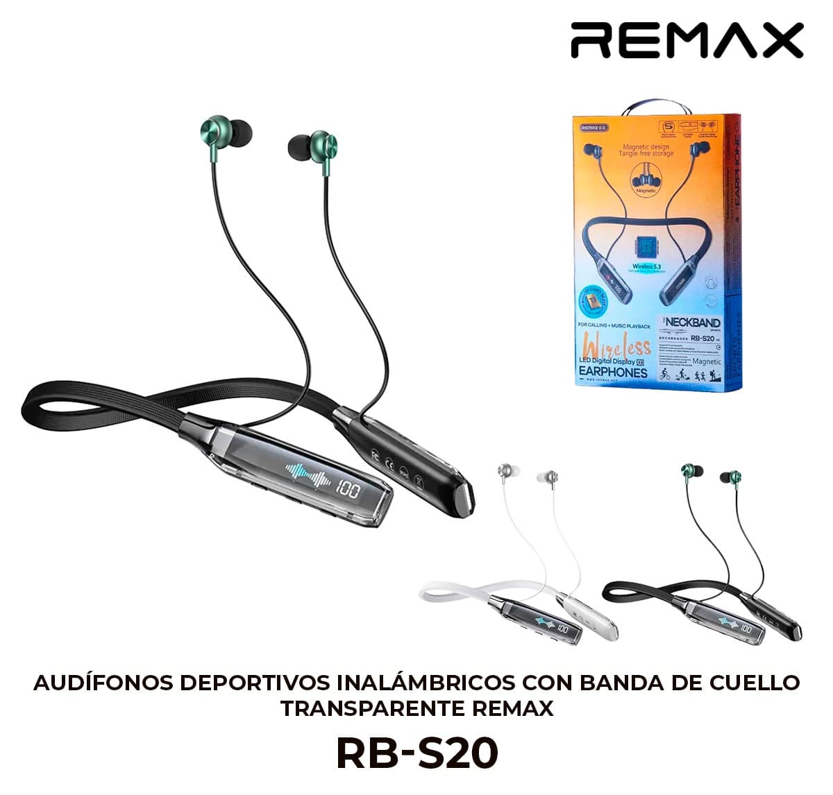 Audífonos Deportivos Inalámbricos con Banda de Cuello Transparente Remax