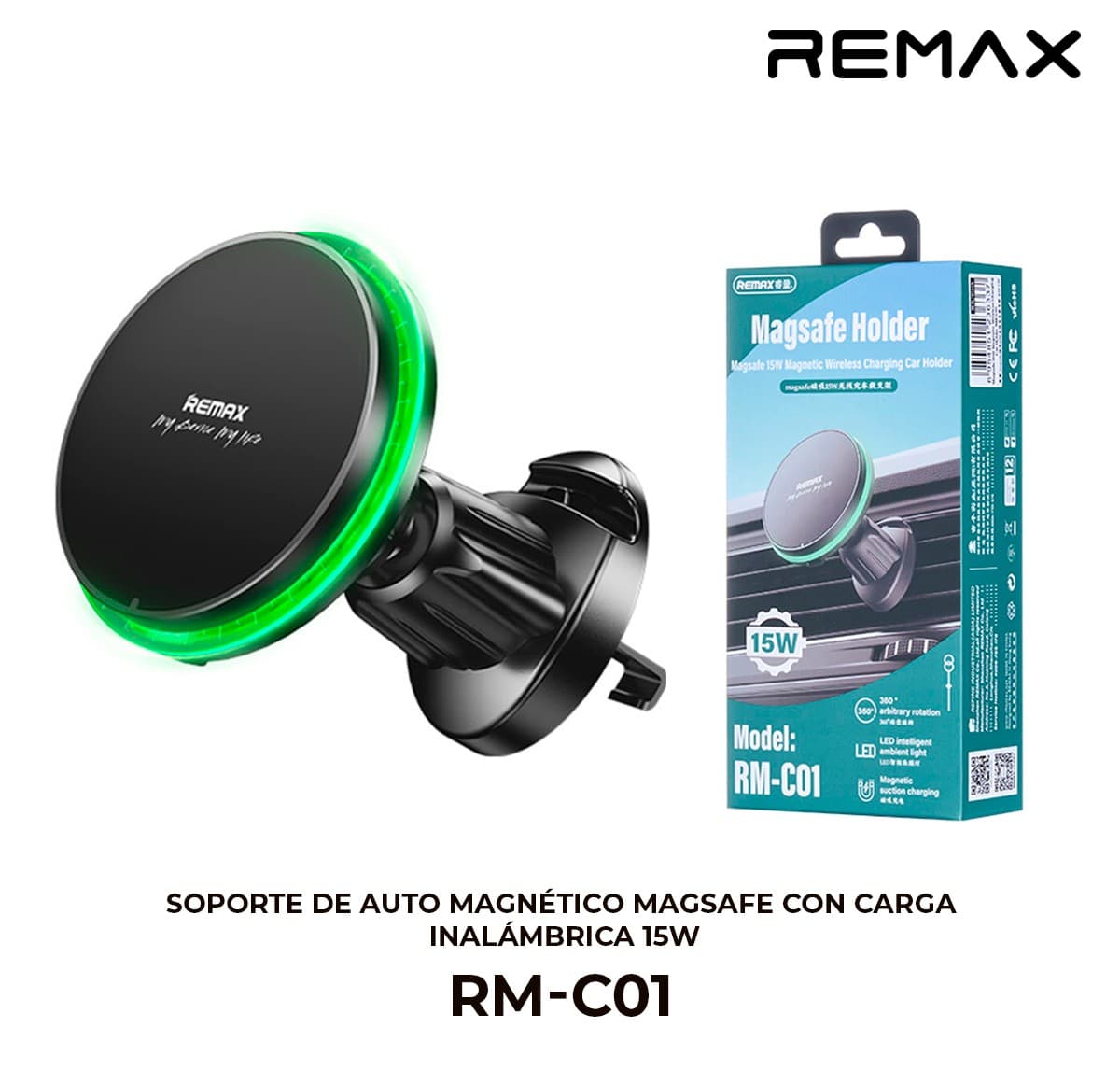 Soporte de Auto Magnético MagSafe con Carga Inalámbrica 15W