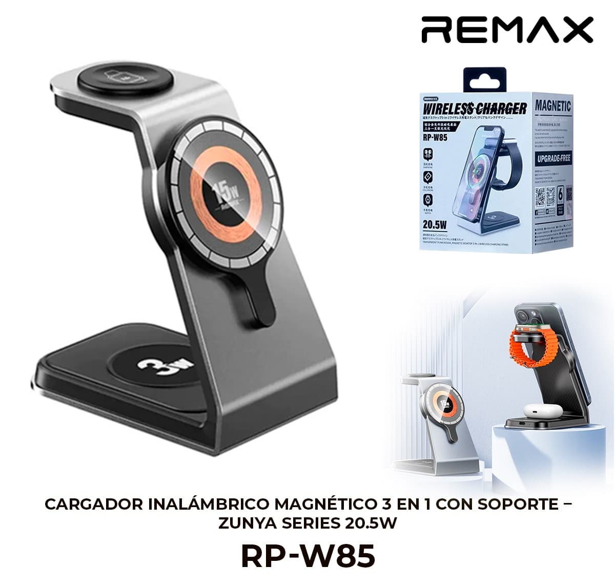 Cargador Inalámbrico Magnético 3 en 1 con Soporte - Zunya Series 20.5W