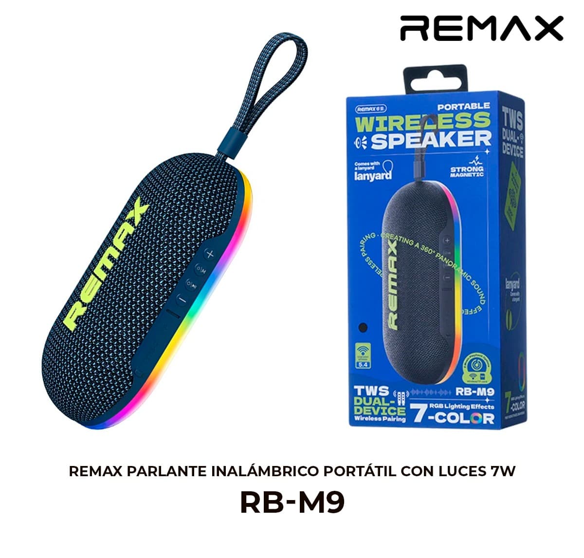 REMAX Parlante Inalámbrico Portátil con Luces 7W