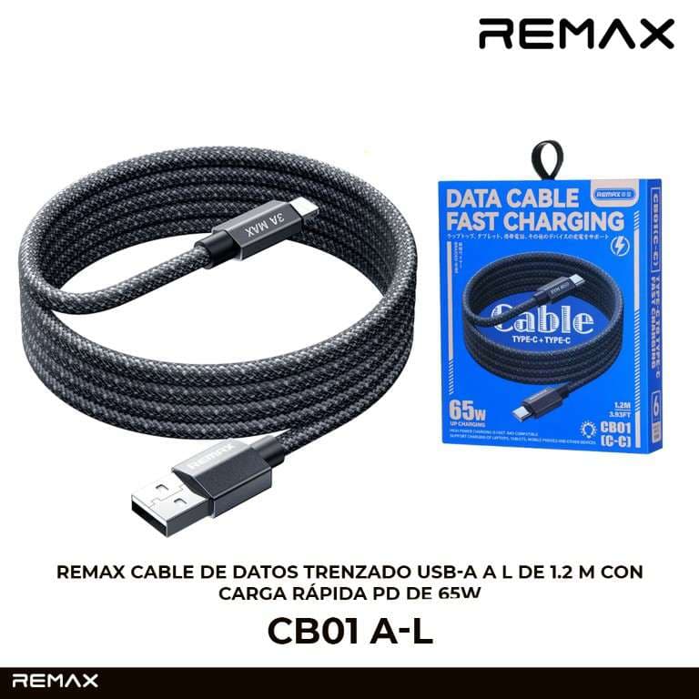 Remax Cable de Datos Trenzado USB-C a USB-C de 1.2m con Carga Rápida PD de 65W