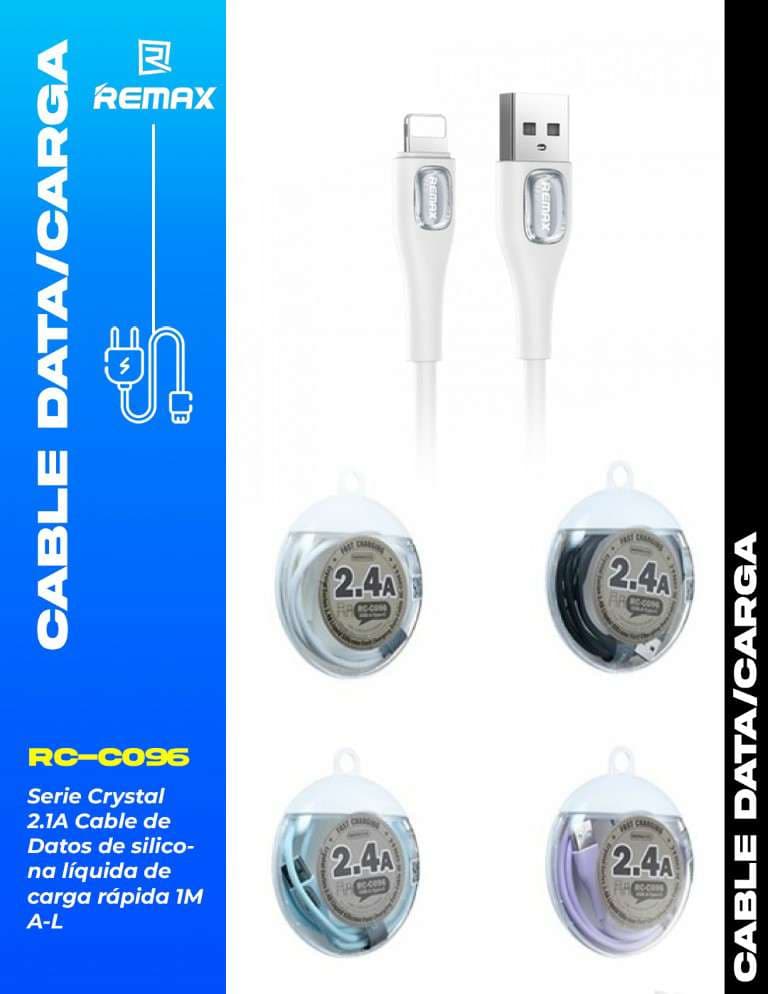 Remax Crystal Series 2.1A Cable de Datos de Silicona Líquida de Carga Rápida 1m (A-L)