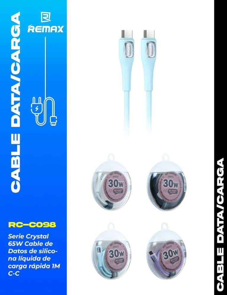 Remax Crystal Series 65W Cable de Datos de Silicona Líquida de Carga Rápida 1m (C-C)