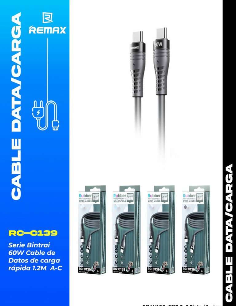 Remax Bintrai Series 60W Cable de Datos de Carga Rápida 1.2m (A-C)