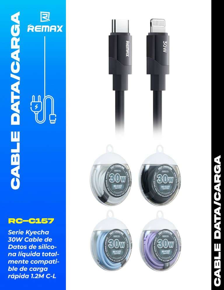 Remax Kyecha Series 30W Cable de Datos de Silicona Líquida Totalmente Compatible de Carga Rápida 1.2m (C-L)