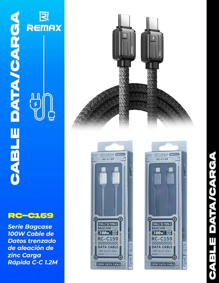 Remax Bagcase Series 100W Cable de Datos Trenzado de Aleación de Zinc, Carga Rápida 1.2m (C-C)