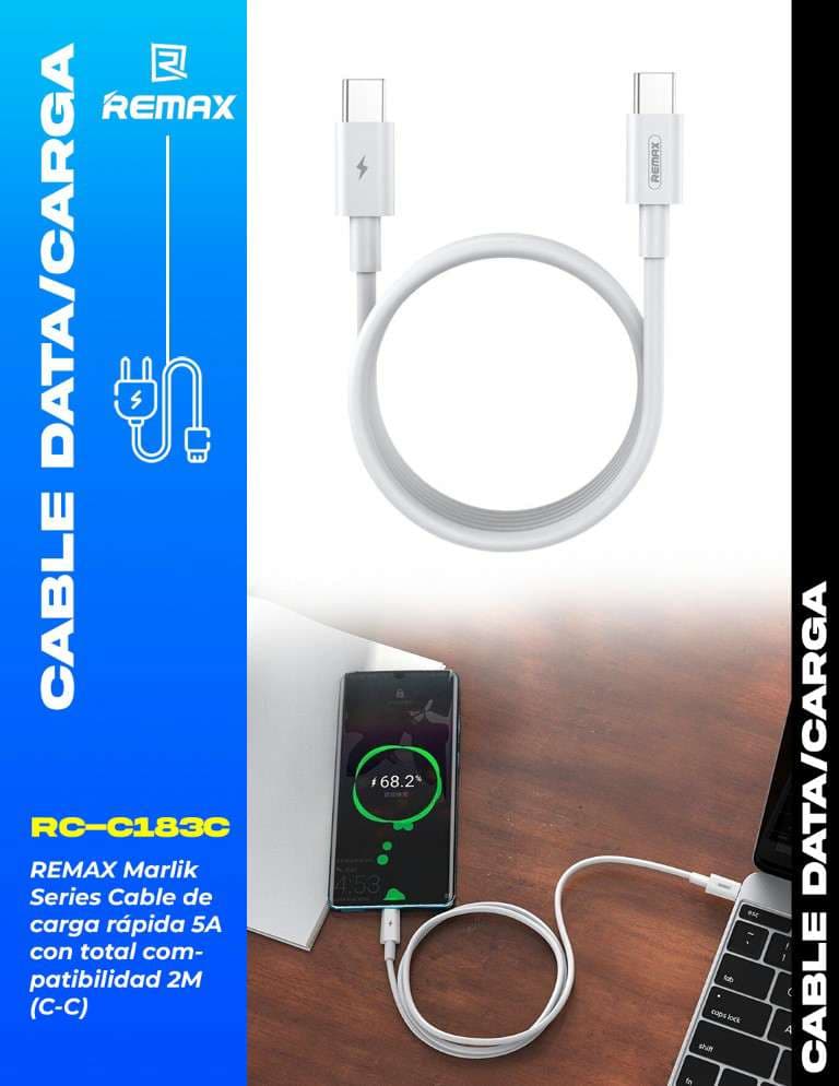 Remax Marlik Series Cable de Carga Rápida 5A Total Compatibilidad 2m (C-C)