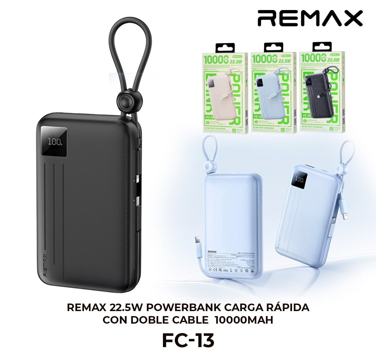 Remax 22.5W Powerbank Carga Rápida con Doble Cable 10000mAh