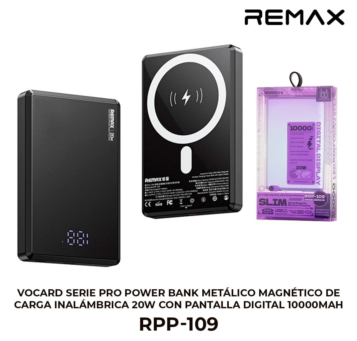 Vocard Pro Series Power Bank Magnético con Pantalla Digital 10000mAh 20W