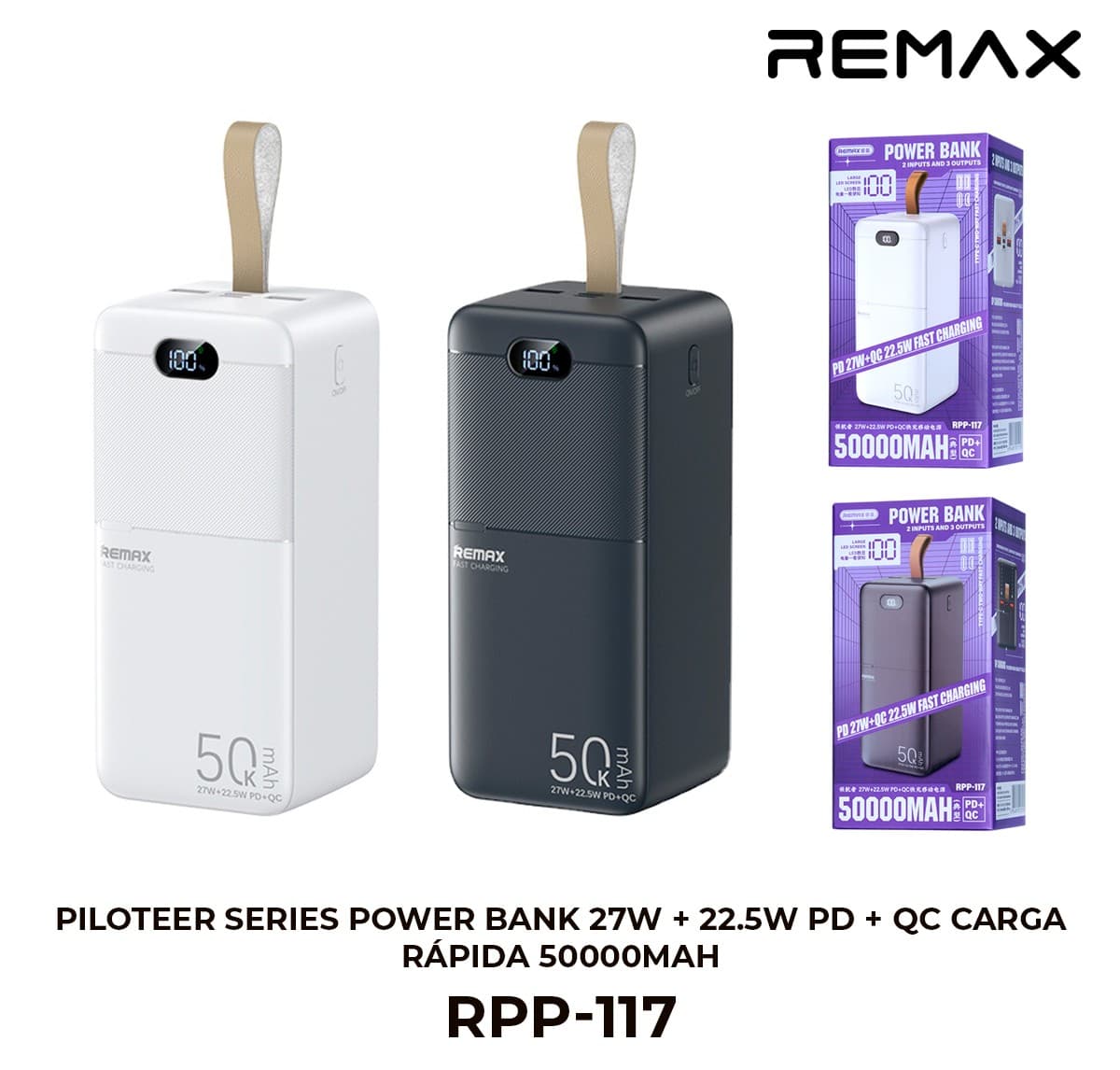 Remax Piloteer Series 27W+22.5W PD+QC Fast Charging Power Bank 50000mAh