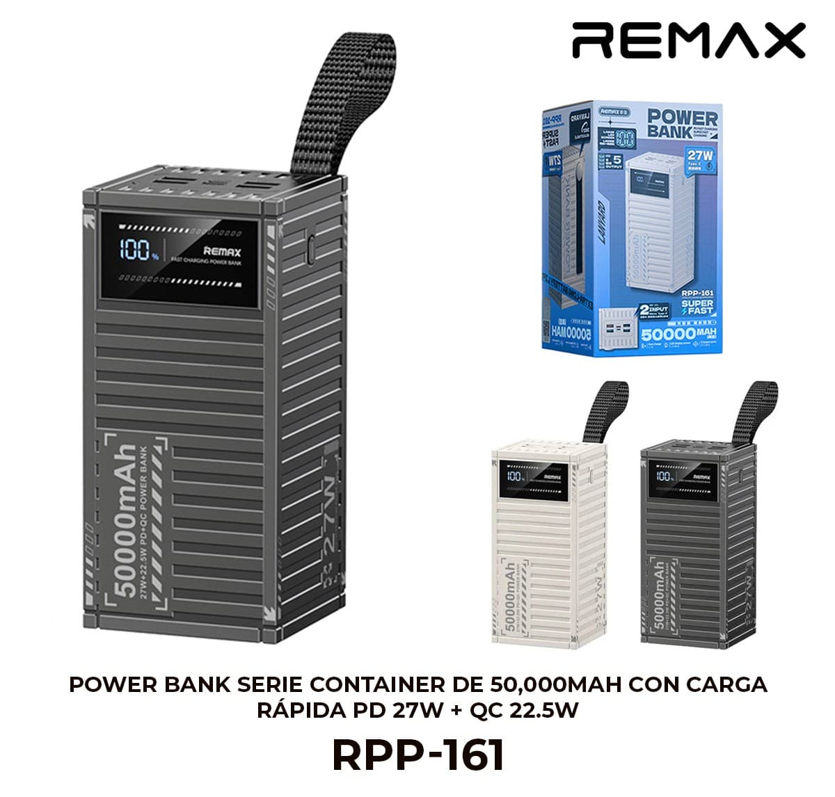 Power Bank Serie Container de 50,000mAh con Carga Rápida PD 27W + QC 22.5W
