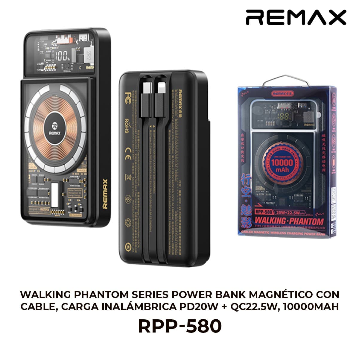 Walking Phantom Series Power Bank Magnético con Cable, PD20W+QC22.5W, 10000mAh