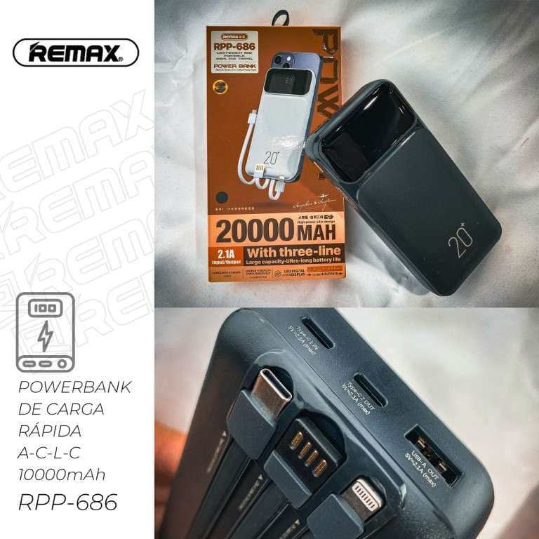 Remax Power Bank de Carga Rápida 20000mAh (A-C-L-C)